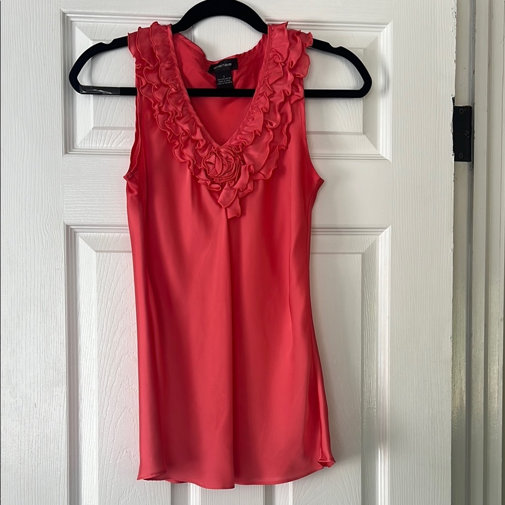 Spense Vibrant Coral Ruffle Blouse
